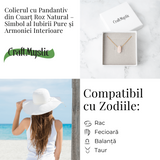 Colier din Cuart Roz Natural cu Pandantiv Fatetat Hexagonal