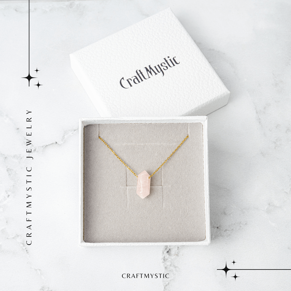 Colier din Cuart Roz Natural cu Pandantiv Fatetat Hexagonal