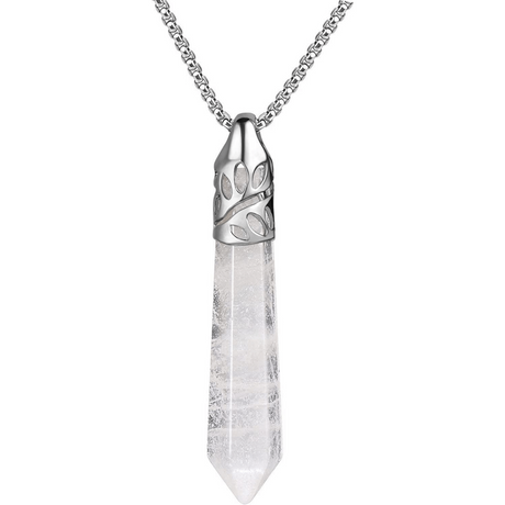 Colier cu pandantiv hexagonal din cristal Cuart transparent - O piatra puternica si protectoare, elibereaza stresul si calmeaza emotiile
