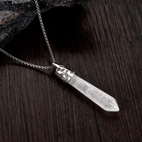 Colier cu pandantiv hexagonal din cristal Cuart transparent - O piatra puternica si protectoare, elibereaza stresul si calmeaza emotiile
