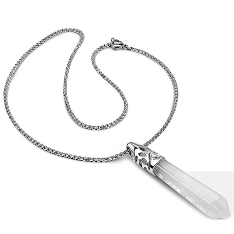 Colier cu pandantiv hexagonal din cristal Cuart transparent - O piatra puternica si protectoare, elibereaza stresul si calmeaza emotiile