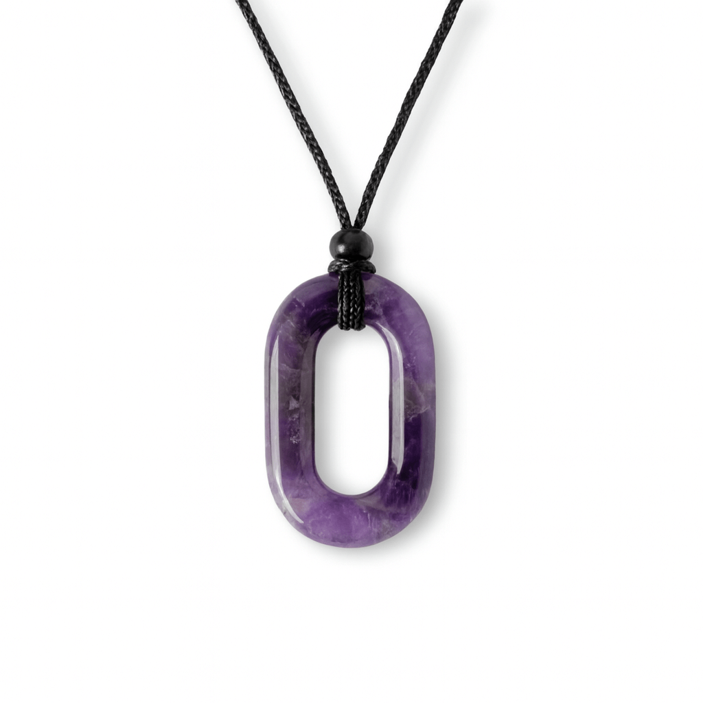 Colier cu Pandantiv Oval din Ametist Natural - Piatra Protectiei si Claritatii Spirituale