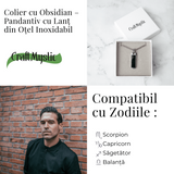 Colier din Otel Inoxidabil cu Obsidian Natural - Pandantiv Dreptunghiular Protectie si Transformare