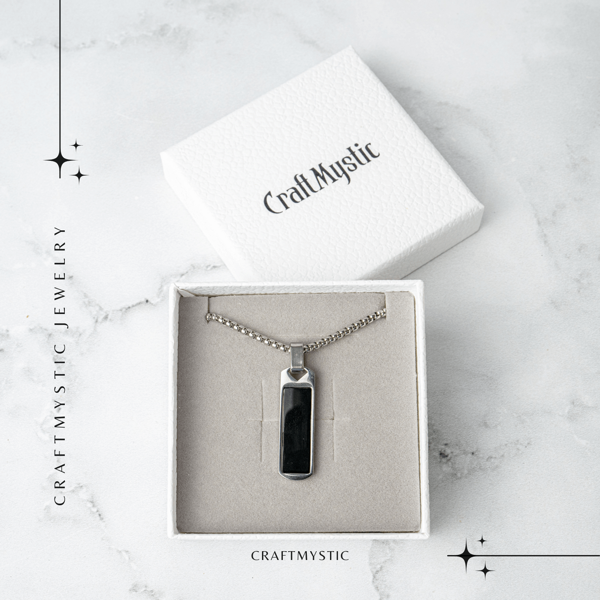 Colier din Otel Inoxidabil cu Obsidian Natural - Pandantiv Dreptunghiular Protectie si Transformare