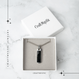 Colier din Otel Inoxidabil cu Obsidian Natural - Pandantiv Dreptunghiular Protectie si Transformare