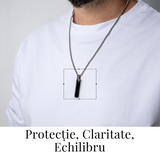 Colier din Otel Inoxidabil cu Obsidian Natural - Pandantiv Dreptunghiular Protectie si Transformare