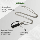 Colier din Otel Inoxidabil cu Obsidian Natural - Pandantiv Dreptunghiular Protectie si Transformare