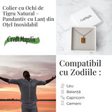 Colier cu Ochi de Tigru Natural si Pandantiv Dreptunghiular - Putere si Protectie