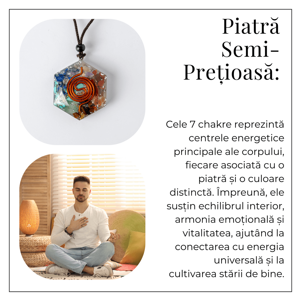 Colier cu Pandantiv Hexagrama din Rasina si Piatra 7 Chakre - Protectie si Armonie