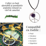 Colier cu Ametist in forma de Semnul Pacii - Liniste si Claritate