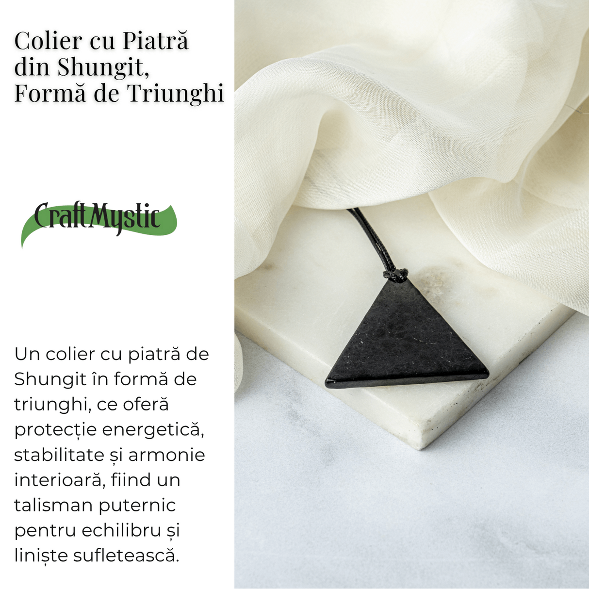 Colier cu Pandantiv Triunghiular din Shungit Natural - Protectie Energetica si Echilibru Interior