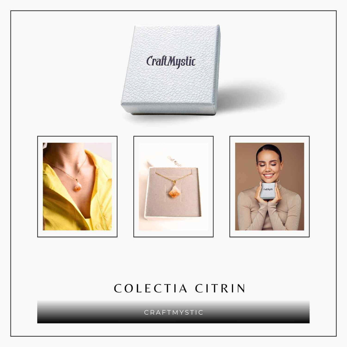 Colier auriu cu pandantiv citrin brut - Energie si Prosperitate