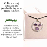 Colier cu pandantiv rotund si 3 pietre varf Ametist - Claritate si Eleganta Naturala