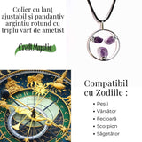 Colier cu pandantiv rotund si 3 pietre varf Ametist - Claritate si Eleganta Naturala