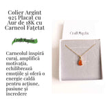 Colier cu lant inox cu Carneol Lacrima in montura Argint 925 Placat cu Aur 18K - Curaj si Energie Interioara