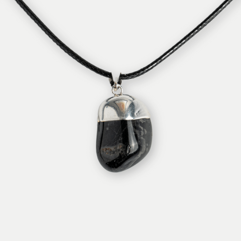 Natural Onyx Tumbled Stone Necklace - Protection and Strength