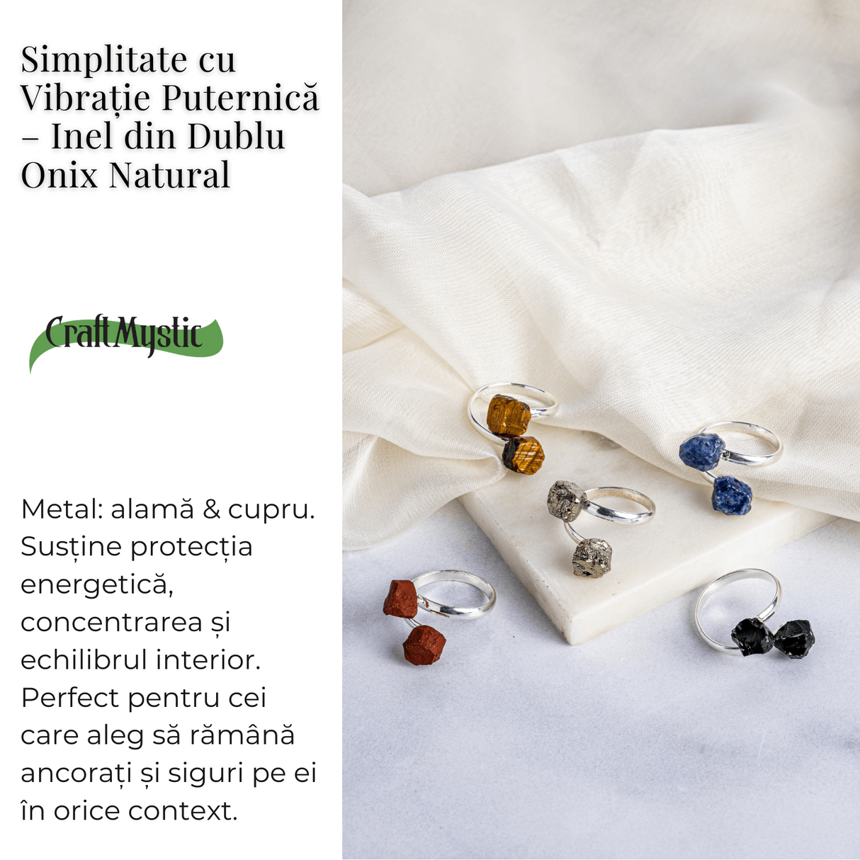 Simplitate cu vibratie puternica - Inel din dublu onix natural