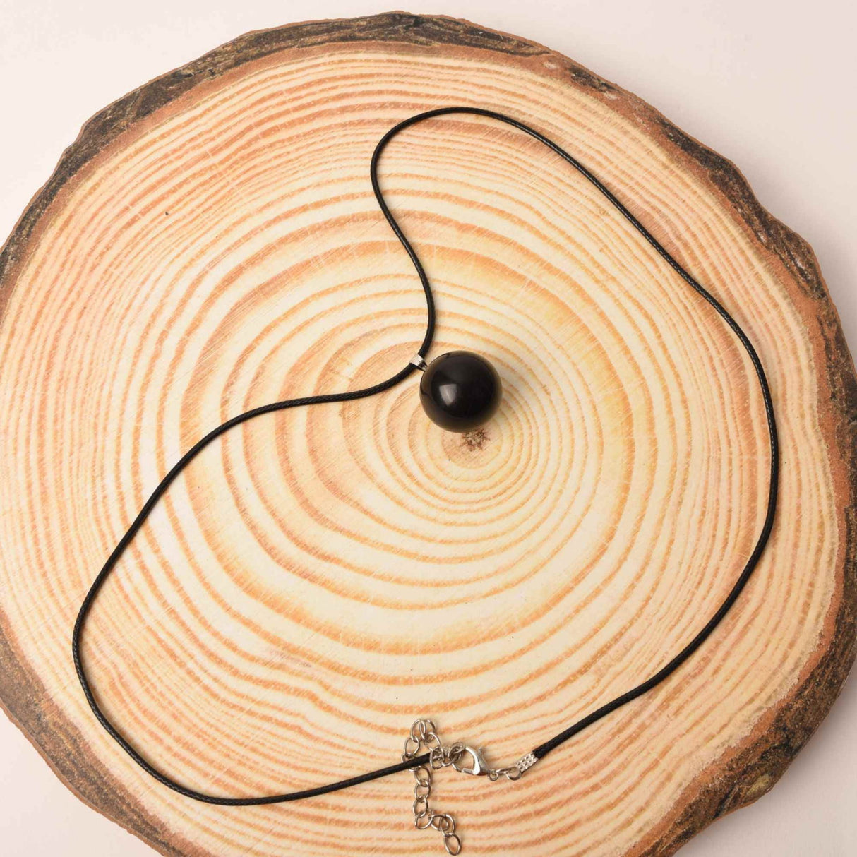 Colier cu piatra semipretioasa rotunda Obsidian - pandantiv din pietre pretioase naturale mixte 7 Chakre - Copie
