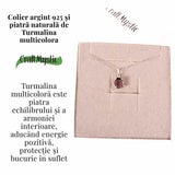 Colier Argint 925 cu Turmalina Multicolora Bruta neuniforma- Armonie, Protectie si Bucurie Interioara