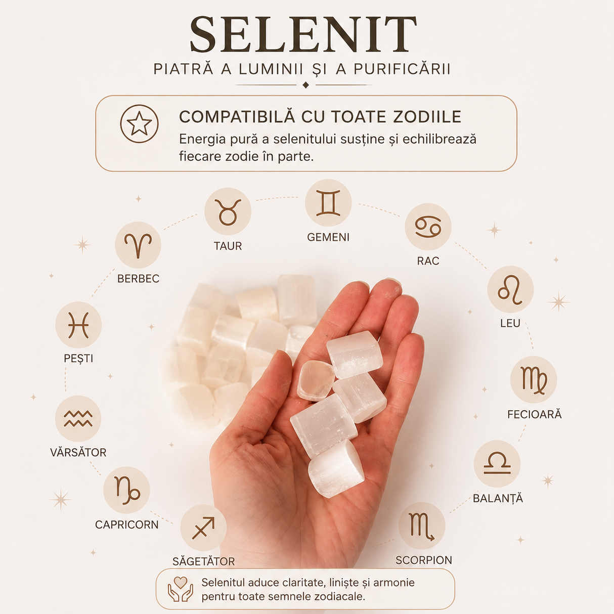 Pietre de Selenit Natural 2-3 cm – Purificare Energetica si Claritate Interioara