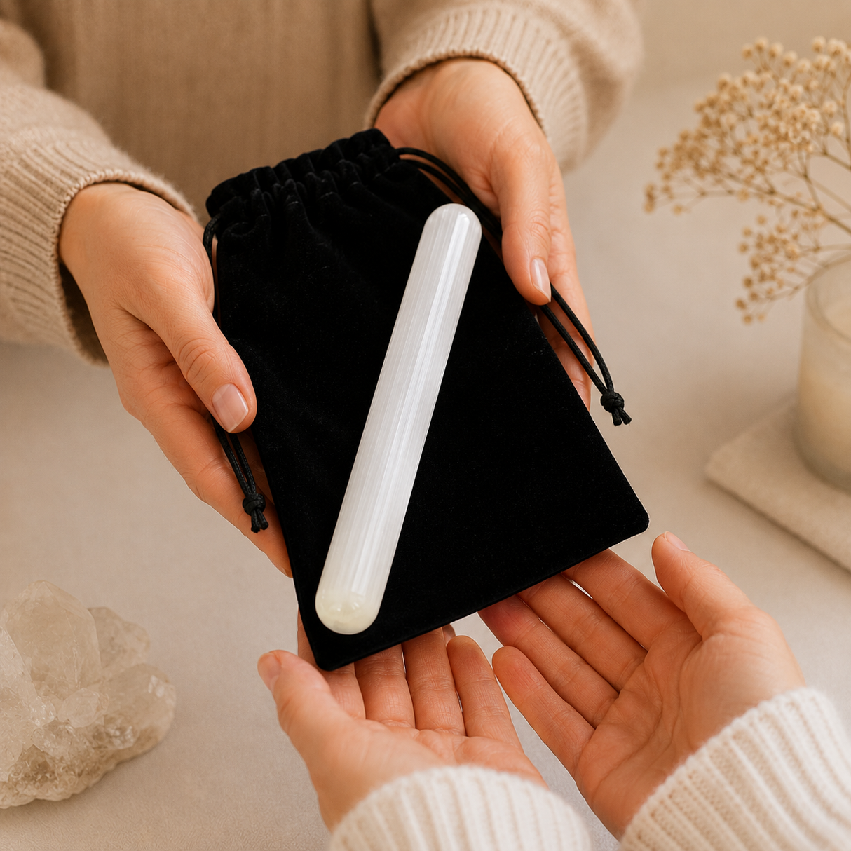 Bat 15 cm din Selenit Natural – Purificare Energetica, Claritate si Echilibru Interior