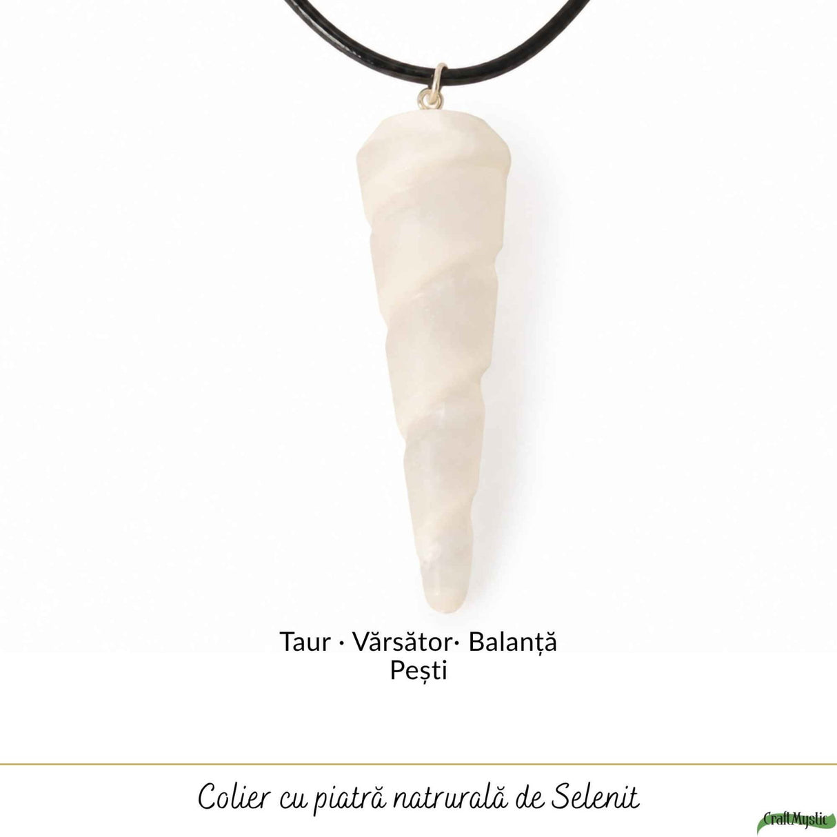 Colier cu Selenit Natural Con Spiralat – Claritate, Echilibru si Energie Luminoasa