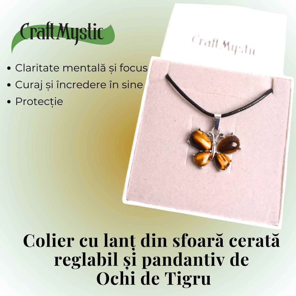Colier ajustabil fluture cu Ochi de tigru - Protectie si Eleganta