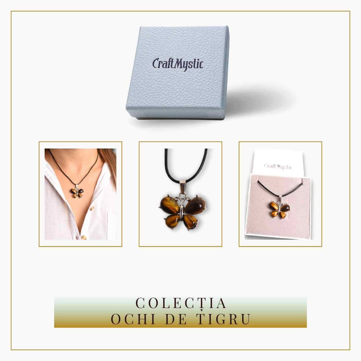 Colier ajustabil fluture cu Ochi de tigru - Protectie si Eleganta