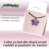 Colier ajustabil fluture cu Ametist - Protectie si Eleganta