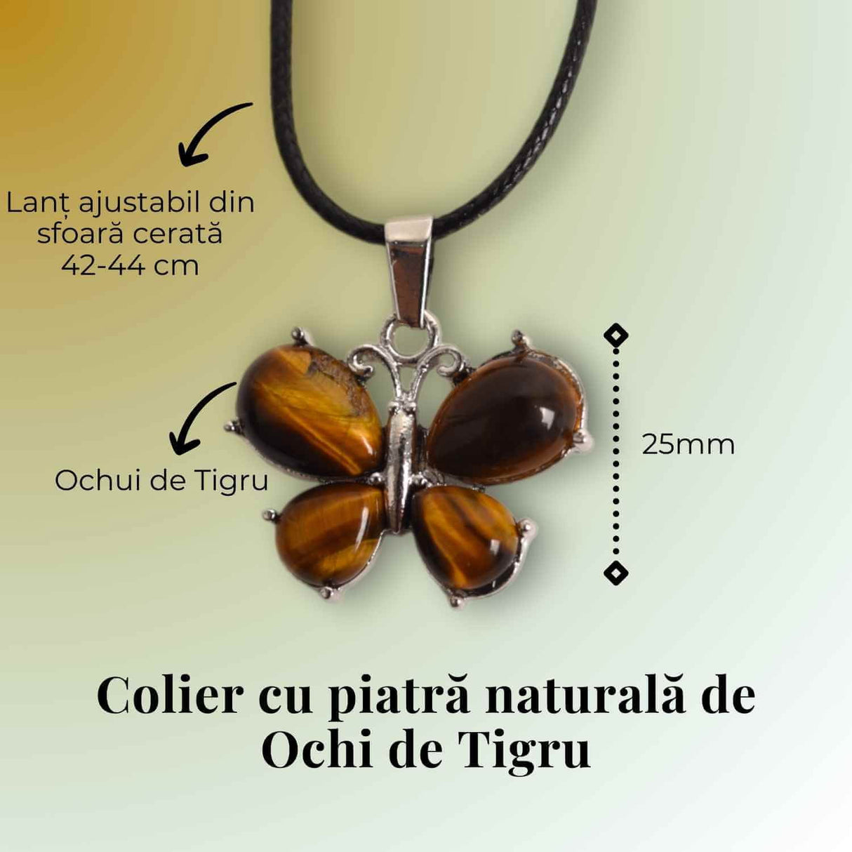 Colier ajustabil fluture cu Ochi de tigru - Protectie si Eleganta