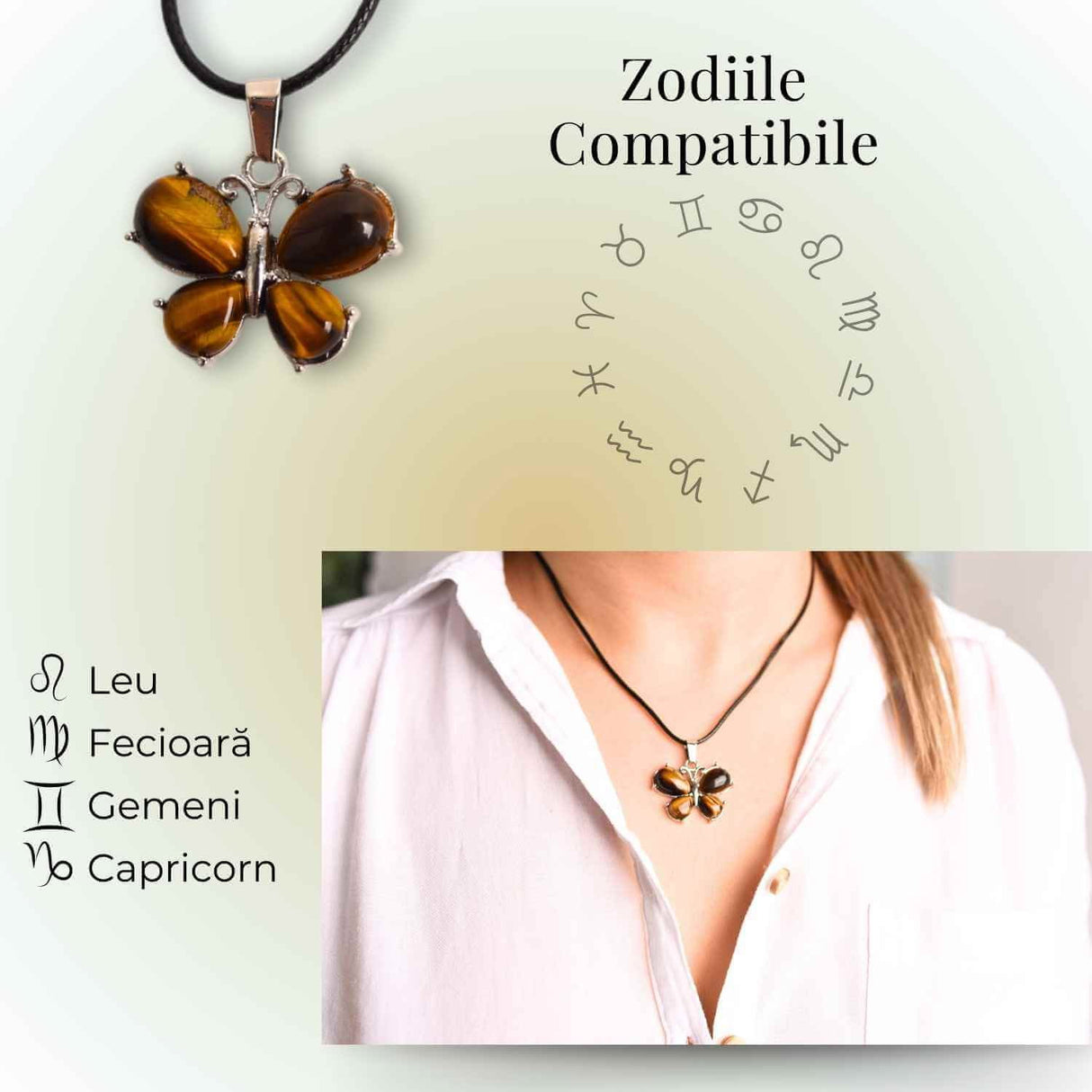 Colier ajustabil fluture cu Ochi de tigru - Protectie si Eleganta