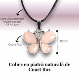 Colier ajustabil fluture cu Cuart Roz - Protectie si Eleganta