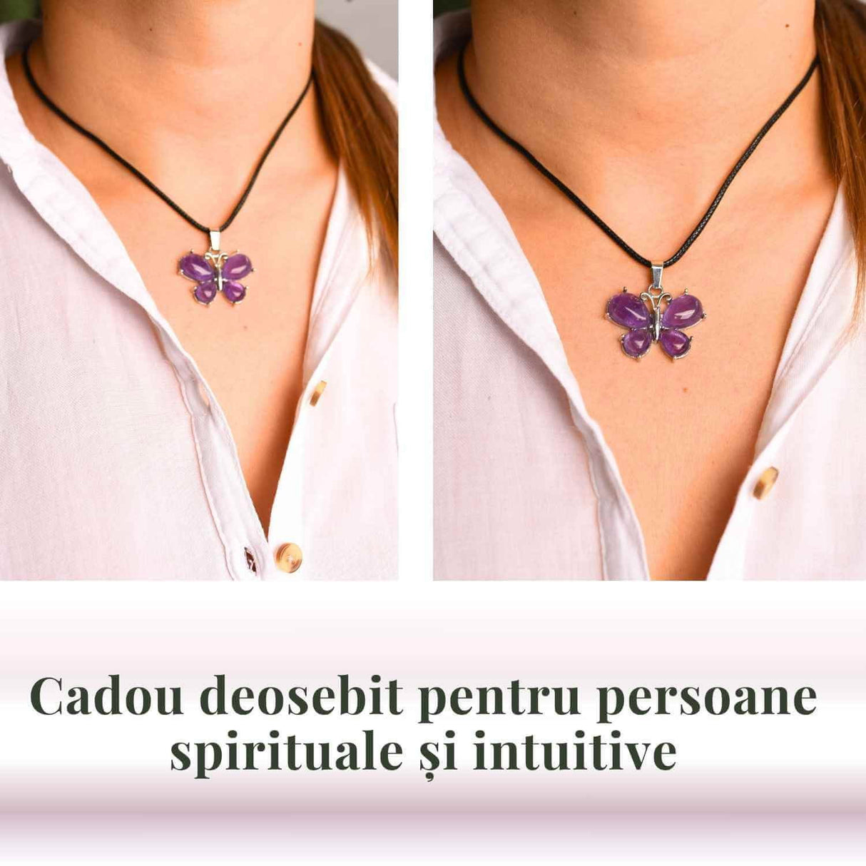 Colier ajustabil fluture cu Ametist - Protectie si Eleganta
