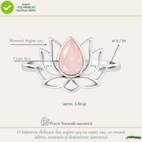 Inel Cuart Roz fatetat Lotus din Argint 925 – iubire de sine si echilibru interior