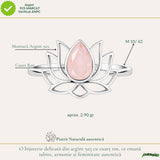 Inel Cuart Roz fatetat Lotus din Argint 925 – iubire de sine si echilibru interior