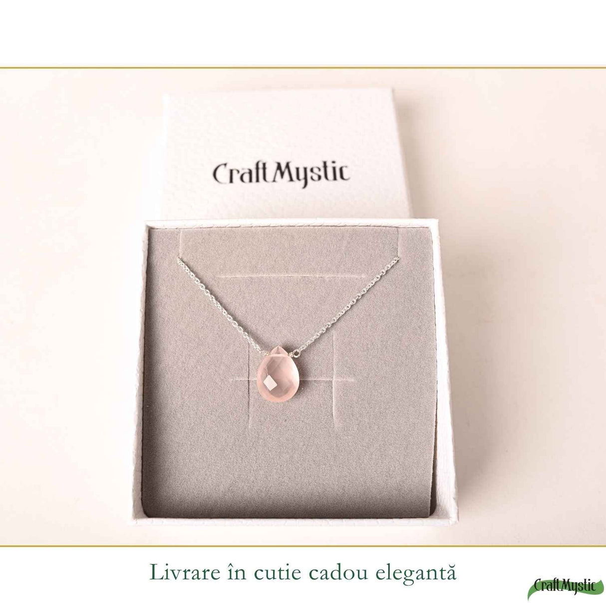 Colier argint 925 cuart roz lacrima – iubire, feminitate si echilibru emotional