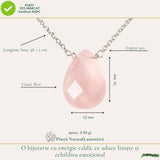 Colier argint 925 cuart roz lacrima – iubire, feminitate si echilibru emotional