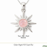 Colier Cuart Roz Soare din Argint 925 – iubire de sine si energie luminoasa