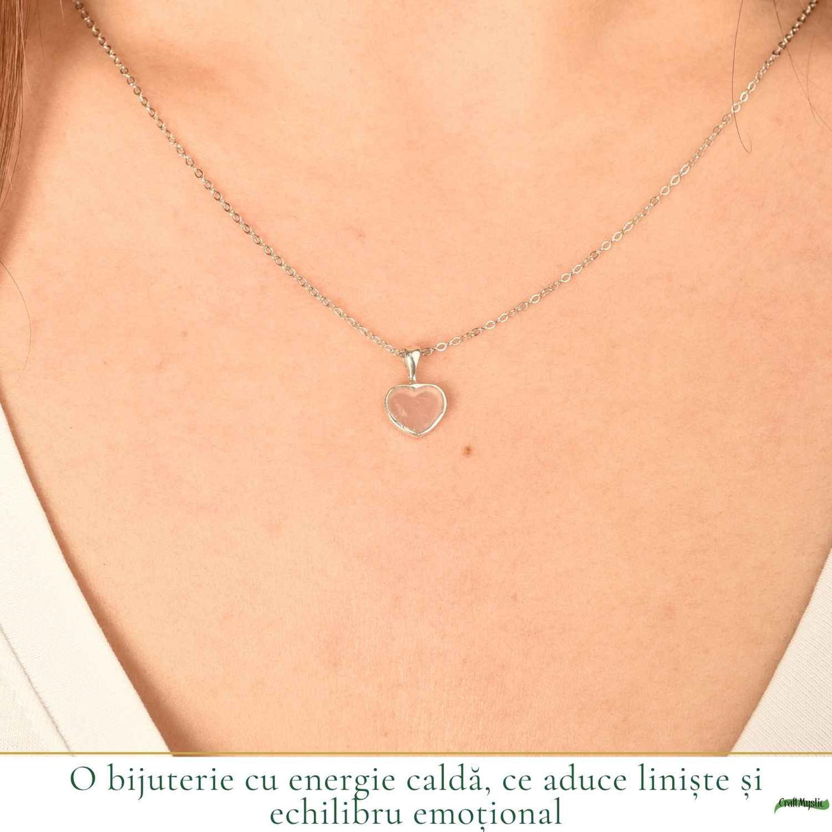 Colier Cuart Roz Inima din Argint 925 – iubire de sine si energie blanda