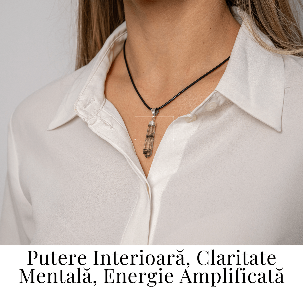 Colier cu Cuart Rutilat in Forma de Varf Lung - Claritate, Protectie si Energie Amplificata