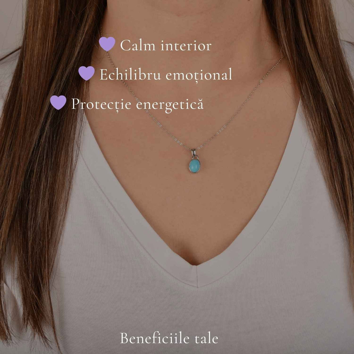 Colier Argint 925 cu Turcoaz Natural Oval – Echilibru si Energie Pozitiva