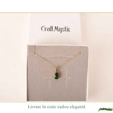 Colier Argint 925 Placat cu Aur 18K cu Opal Negru Lacrima – Eleganta si Intuitie