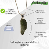 Colier din argint 925 cu moldavit natural, 2.55 gr- Claritate mentala si echilibru energetic