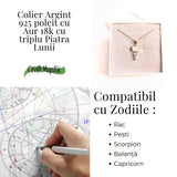 Intuitie si Echilibru Emotional - Colier inox si pandantiv argint 925 placat cu aur de18k si Triplu Piatra Lunii