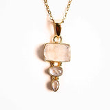 Intuitie si Echilibru Emotional - Colier inox si pandantiv argint 925 placat cu aur de18k si Triplu Piatra Lunii