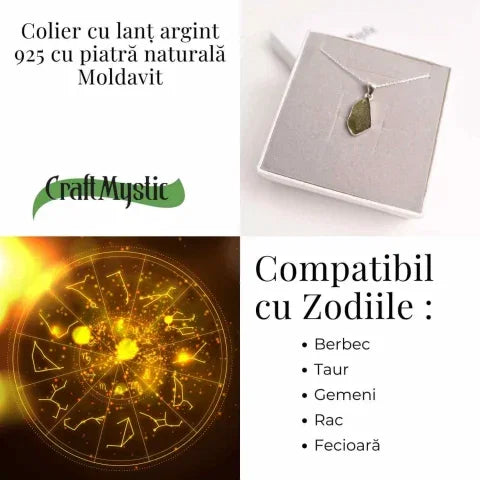 Colier din argint 925 cu moldavit natural, 3.51 gr- Putere interioara si protectie energetica