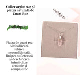 Colier Argint 925 cu Cuart Roz Natural - Echilibru, Iubire si Energie Pozitiva