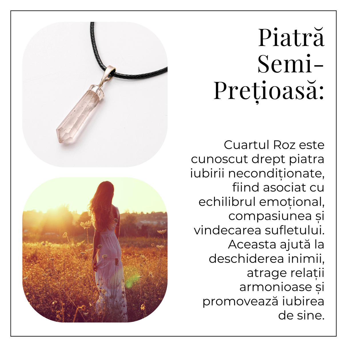 Colier Cuart Roz in Forma de Varf - Energie a Iubirii si Vindecare Delicata