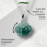 Colier Argint 925 cu Jad Albastru Sculptat Pixiu - Protectie, Echilibru si Prosperitate Interioara