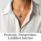 Colier Argint 925 cu Jad Albastru Sculptat Pixiu - Protectie, Echilibru si Prosperitate Interioara